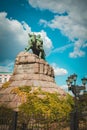 Hetman Bohdan Khmelnytsky statue in Kiev in sunny day