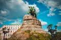 Hetman Bohdan Khmelnytsky statue in Kiev in sunny day