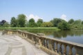 Hever castle garden's patio at a lakeside in England Royalty Free Stock Photo