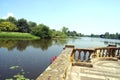 Hever castle garden's patio at a lakeside in England Royalty Free Stock Photo