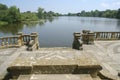 Hever castle garden's patio at a lakeside in England Royalty Free Stock Photo