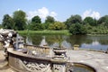 Hever castle garden's patio at a lakeside in England Royalty Free Stock Photo