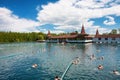 Heviz, Hungary - May 26, 2017: Lots of bathers in Heviz Spa. Lake Heviz is the 2nd largest natural thermal lake in the world.