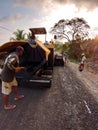 Hevy vehicle at construction site asphalt faver