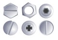 Hex bolt and nut hardware parts in chrome top view