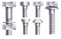 Hex head bolt and nut hardware parts in chrome side view Royalty Free Stock Photo