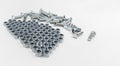Hex nuts aligned in structured pattern with bolts representing industrial fastening concept Royalty Free Stock Photo
