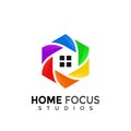 Hexa Home Focus Colorful Modern Logo Icon Design Vector Illustration Royalty Free Stock Photo