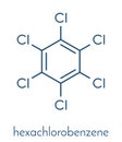 Hexachlorobenzene perchlorobenzene, HCB banned fungicide molecule. Persistent Organic Pollutant and probable human carcinogen.