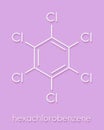 Hexachlorobenzene perchlorobenzene, HCB banned fungicide molecule. Persistent Organic Pollutant and probable human carcinogen.