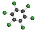 Hexachlorobenzene (perchlorobenzene, HCB) banned fungicide molecule. Persistent Organic Pollutant and probable human carcinogen