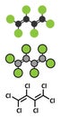 Hexachlorobutadiene (HBCD) solvent molecule. Also used as algicide and herbicide Royalty Free Stock Photo