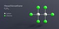 hexachloroethane molecule 3d rendering, flat molecular structure with chemical formula and atoms color coding Royalty Free Stock Photo