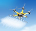 Hexacopter with crop sprayer flying in the sky Royalty Free Stock Photo