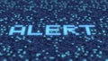 Hexadecimal symbols on a blue computer screen compose ALERT word. 3D rendering