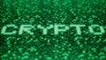 Hexadecimal symbols on a green computer screen compose CRYPTO word. 3D rendering