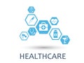 Hexagon abstract. Medicine background with lines, polygons, and integrate flat icons. Infographic concept medical
