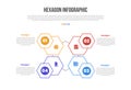 hexagon base shape infographics template diagram with simple double hexagon with quadrant structure and circle badge with 4 point Royalty Free Stock Photo