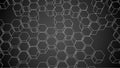 Hexagon Black Background. Hexagonal wireframe structure with missing parts. Random 3d mosaic. White thin line structure