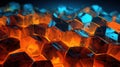 Hexagon blocks shine glossy abstract background. Crystal surface. Frozen polygonal ice. Generative AI. Illustration for banner,
