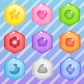 Hexagon candy block puzzle button glossy jelly.