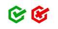 Hexagon check mark and x or confirm and deny, hexagon button checkmark for apps or websites, icon checklist choice, checkbox Royalty Free Stock Photo