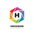 Hexagon colorful logo template design. H letter concept logo sign. Vibrant color. Vector illustration