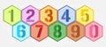 Hexagon colorful numbers set.