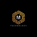 Hexagon Connection M Letter Technology Logo