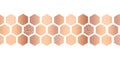 Hexagon copper foil seamless vector border. Geometric rose gold hexagons with texture. Elegant design for card design