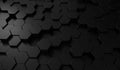 Hexagon dark background. Black honeycomb abstract metal grid pattern technology wallpaper.3d Rendering. Royalty Free Stock Photo