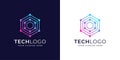 Hexagon Digital Circuit Logo with Clean Modern Tech Line Structure Royalty Free Stock Photo