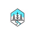 Hexagon Fir Coniferous Pine Forest Tree Nature Line Logo