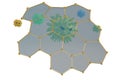 Hexagon frame glass and viruses 3D illustration. Royalty Free Stock Photo