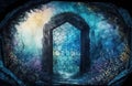 Hexagon gate into a magical fairy world. Abstract dimensions design. Colorful portal in the enchanted woods. Royalty Free Stock Photo