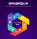 hexagon or hexagonal six sided polygon template infographic with sharp slice component on cycle direction with 6 point with dark