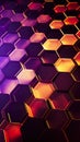 hexagon honeycomb purple and yellow neon background, hexagonal shape pattern texture Royalty Free Stock Photo