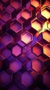 hexagon honeycomb purple and yellow neon background, hexagonal shape pattern texture Royalty Free Stock Photo