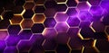 hexagon honeycomb purple and yellow neon background, hexagonal shape pattern texture Royalty Free Stock Photo