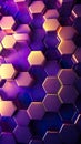 hexagon honeycomb purple and yellow neon background, hexagonal shape pattern texture Royalty Free Stock Photo