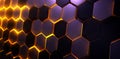 hexagon honeycomb purple and yellow neon background, hexagonal shape pattern texture Royalty Free Stock Photo