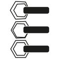 Hexagon icons with labels. Geometric text boxes. Minimalistic shapes. Vector infographic design.