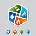 HVAC, Heating, ventilating, air conditioning, Water supply for HVAC or Climate Control Hexagon Logo icons buttons symbols.