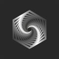 Hexagon logo spiral perspective pattern with twisting, mystic portal fractal geometric shape artwork, hypnotic form design