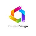 Hexagon logo with swoosh design colorful, paint icons Royalty Free Stock Photo