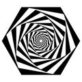 Hexagon opart, optical art geometric illustration with rotation distort, deform effect