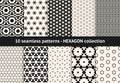 Hexagon pattern collection. Set of vector monochrome geometric seamless textures Royalty Free Stock Photo