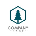 Hexagon pine Tree outdoor travel green silhouette forest logo