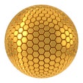 Hexagon plated golden sphere. 3d illustration