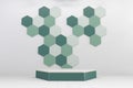 Hexagon podiums green on backround gexagon patten.3D rendering Royalty Free Stock Photo